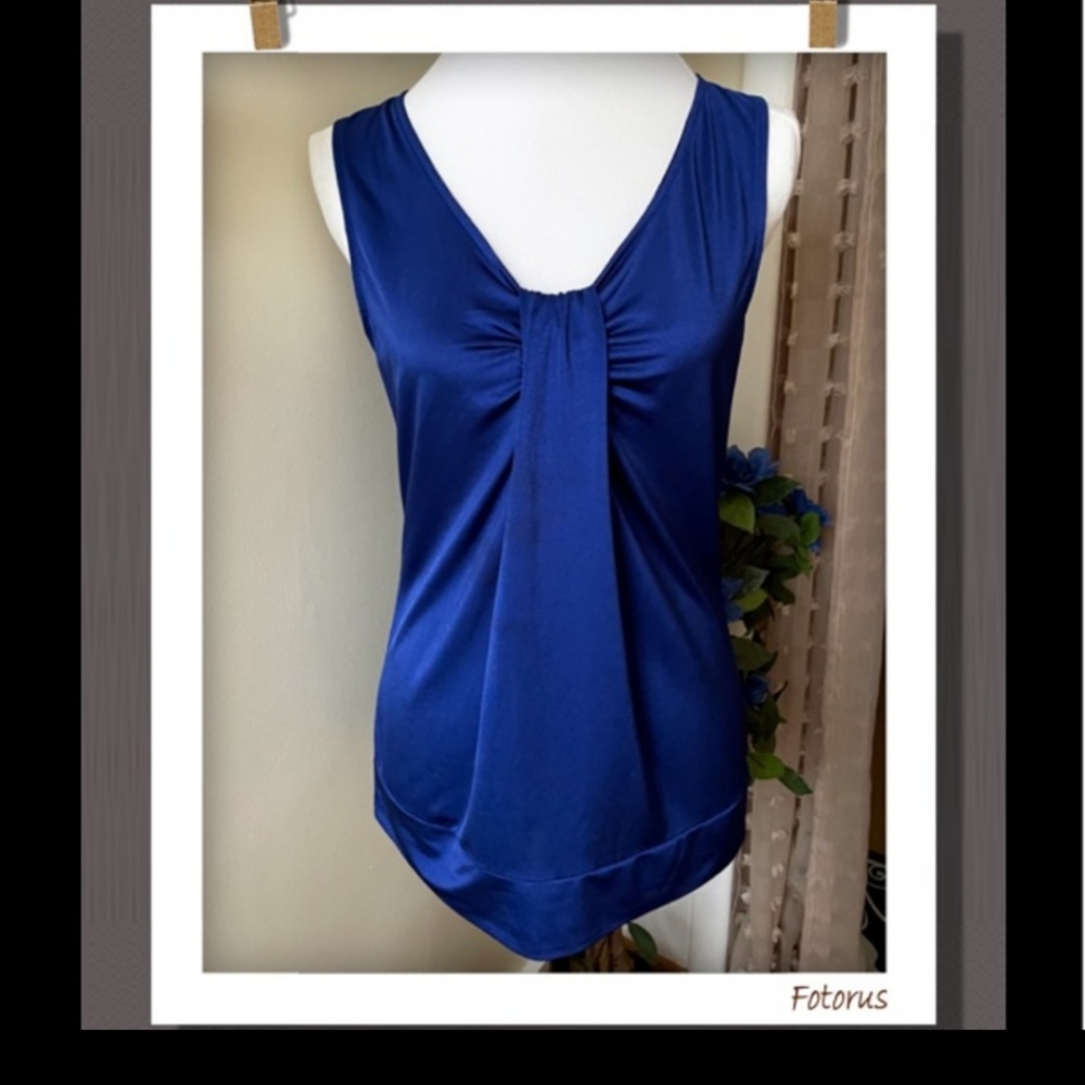 Stretch Sleeveless Blouse. Royal Blue. Medium. - Picture 9 of 9